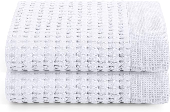 GILDEN TREE Waffle Hand Towels for Bathroom Quick Dry Large Luxury Lint Free Super Absorbent Cotton Hand Towels Set of 2, Modern Style (White)
