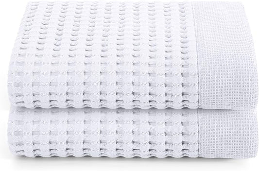 GILDEN TREE Waffle Hand Towels for Bathroom Quick Dry Large Luxury Lint Free Super Absorbent Cotton Hand Towels Set of 2, Modern Style (White)