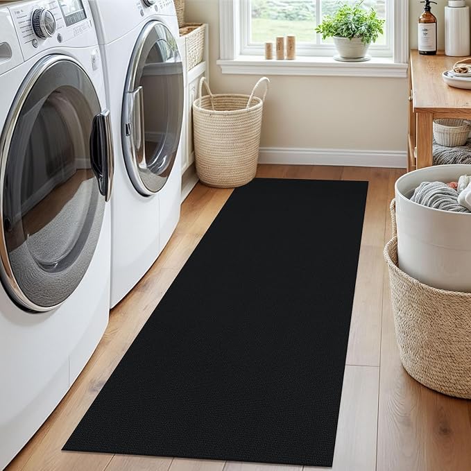 EARTHALL Washable Runner Rug 2x5 Ft Non Slip Runners for Hallways Cotton Rubber Backed Kitchen Runner Braided Indoor Floor Carpet Runners for Entryway, Hallway, Kitchen, Bedroom, Black/Grey