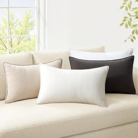 Couch Pillows Set of 4 Soft Linen Solid Lumbar Boho Cushion Cases with Flange Edge Design Mulit-Colour Pillow Covers Home Decor for Bed Balcony and Car Neutral Grey 12x20 Inch