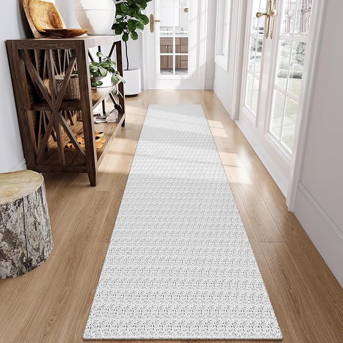 Collive Long Runners Rug for Hallways 2.6x10 Washable Kitchen Runner Rugs Non-Slip Rubber Backed Boho Hallway Runner Rug Gray Braided Farmhouse Carpet Floor Runner for Hall Bedroom Entryway