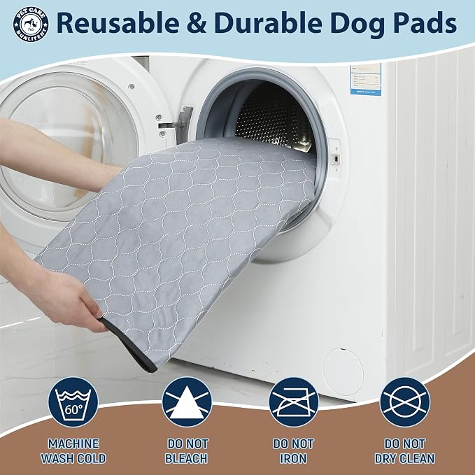 Washable Pee Pads for Dogs, Reusable Puppy Pads 48x65, 3 Pack, White Grey | Reusable, Fast Absorbent, Waterproof, Non-Slip, For Whelping, Training, Incontinence & Potty, For Dog Playpen, Crate, Car
