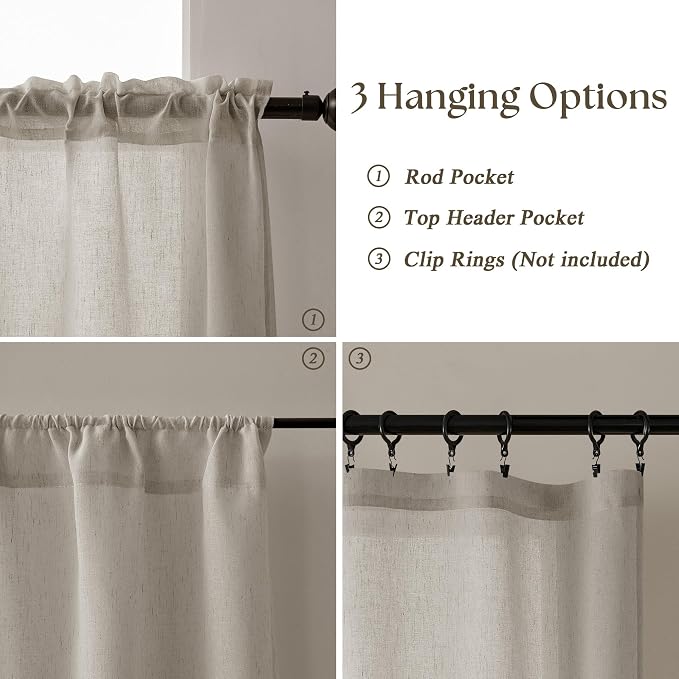Linen Cafe Curtains for Kitchen Bathroom Small Window Curtains Rustic Farmhouse Semi Sheer Light Filtering Short Drapes for Laundry Room 24 Inch 2 Panels Burlywood Birch, 30x24 Inch