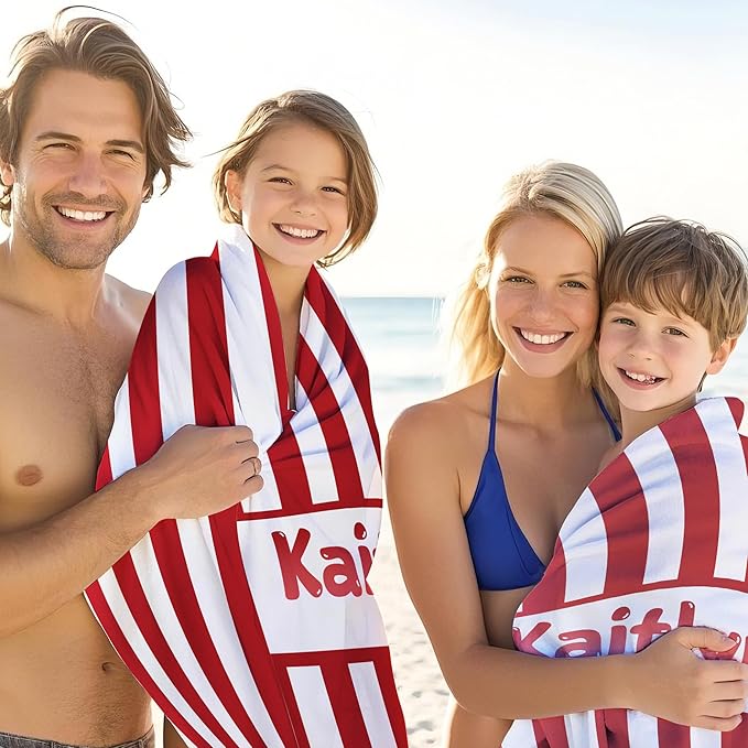 JML Personalized Beach Towel with Name, Custom Cabana Stripe Beach Towel, Customized Microfiber Pool Towel, Quick Dry & Absorbent Swim Towel for Adult,Anniversary, Birthday, Summer Holiday,Vacation