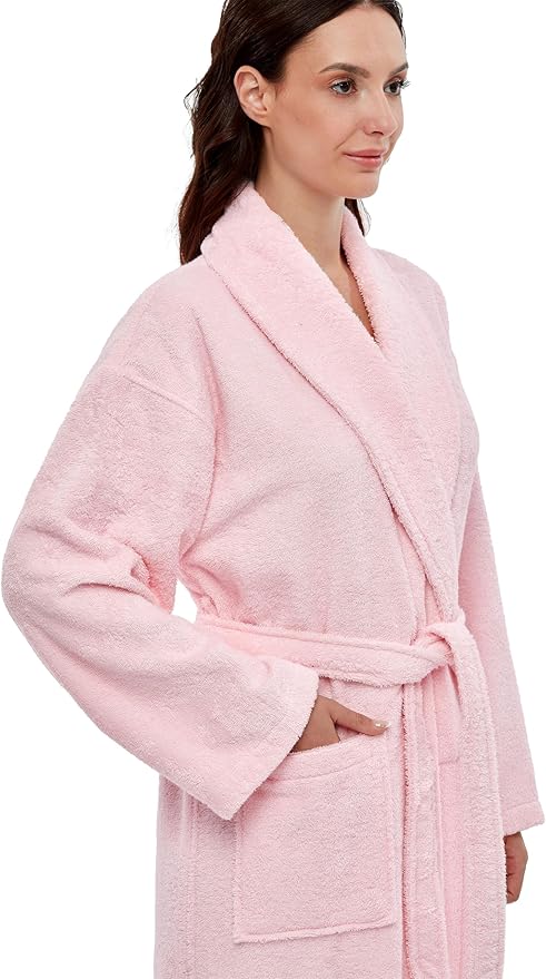 Arus Women's Shawl Collar Robe, Turkish Terry Cotton Bathrobe,with Regular and Full Length Options
