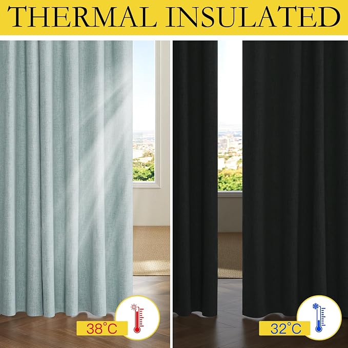 NICETOWN Seafoam Green Blackout Curtains for Living Room 2 Panels, W52 x L84 in Each, Privacy Protection & Noise Reducing Draperies Back Tab & Rod Pocket Top, Grey Lined Insulated Window Treatments