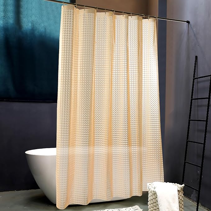 EVA Clear Shower Curtain, Water-Repellent Shower Curtain Liner with 3 Magnets for Bathroom, 72x72 Inches, Yellow Checkered