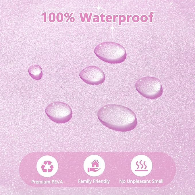 Seenus Waterproof Plastic Dreamy Pink Glitter Shower Curtain, Sparkle PEVA Shower Curtain Liner with 3 Large Magnets, 72 x 72 inch Blingbling Shimmery Bathroom Décor Shower Curtain Rose Pink
