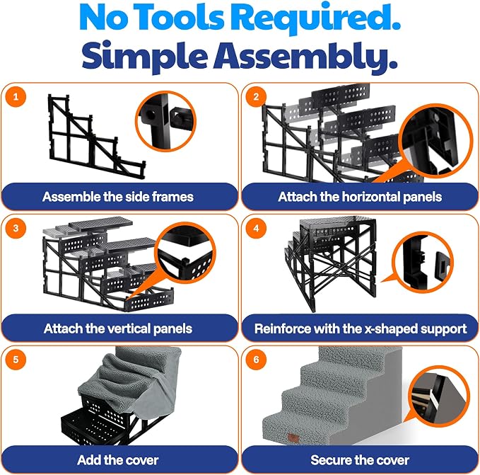 AKC – 4-Step Pet Stairs for Beds & Couch | Built for Small Dogs & Small Breeds | Long-Back & Senior Dogs | Lightweight, Soft, Non-Slip, Washable | No-Tool Assembly | Supports 35 lbs | 16x24x14.2 in