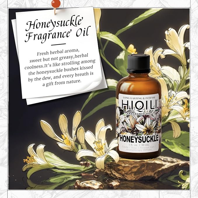 HIQILI Honeysuckle Fragrance Oil for Diffuser & DIY Candle Making - 1 Fl Oz | Ideal for Making Perfume for Women, Relaxation, Beautiful Gifts - 30 ML