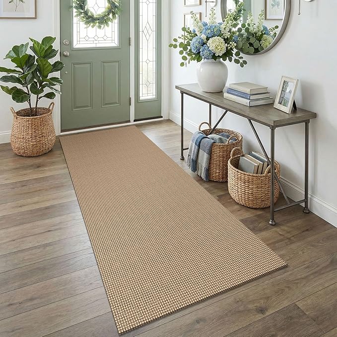 EARTHALL Woven Runner Rug 3x7 Ft Washable Runners for Hallways Wide Non Slip Rubber Backed Kitchen Runner Braided Indoor Floor Carpet for Entryway, Hallway, Kitchen, Bedroom, Orange/Tan/Brown