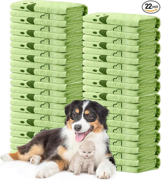 Tatuo 22 Pcs Dog Towels for Drying 20 x 40 Inch Pet Bath Towels Absorbent Microfiber Towel Quick Drying Puppy Bathing Supplies for Small Medium Large Dog Puppy Cat(Green,Bone Pattern)