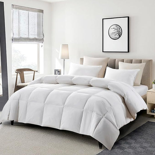 Serta Goose Feather Down Fiber Comforter King Size - 100% Cotton Cover Duvet Insert - Hotel Luxury Hypoallergenic Bedding Comforter All Season Medium Warmth 106 x 90 Inch White