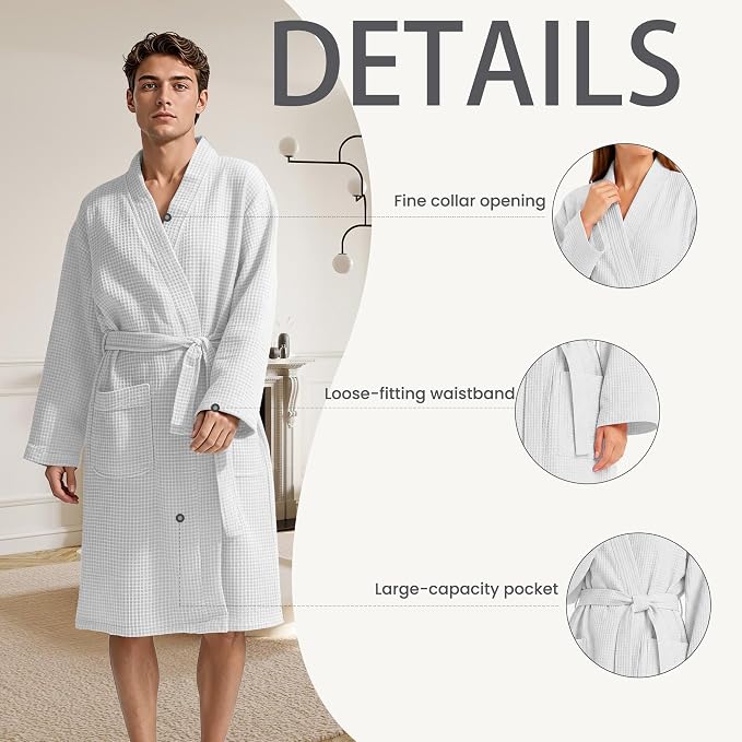 Lightweight Waffle Robe - Soft Cotton Bathrobe Spa Bathrobe for Daily Wear Home & Hotel