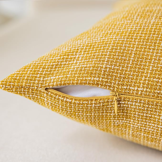 Kevin Textile Throw Cushion Cover Faux Linen Home Decorative Hand Made Pillow Cases for Sofa Use, 16"x16"(2 Pieces, Honey Yellow)