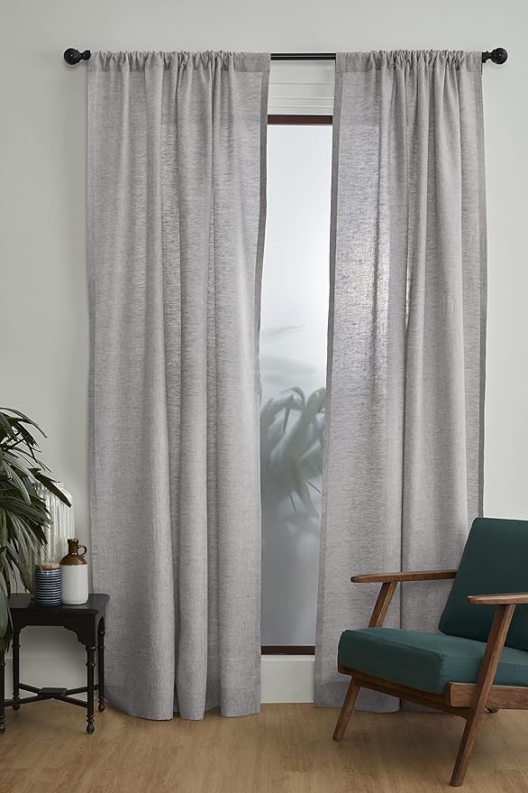 Solino Home Oyster Grey Linen Curtain 52 x 84 Inch, Light Filtering Rod Pocket Curtain 84 Inch, 100% Pure Linen European Flax Window Treatment Panel for Living Room, Bedroom - 1 Panel