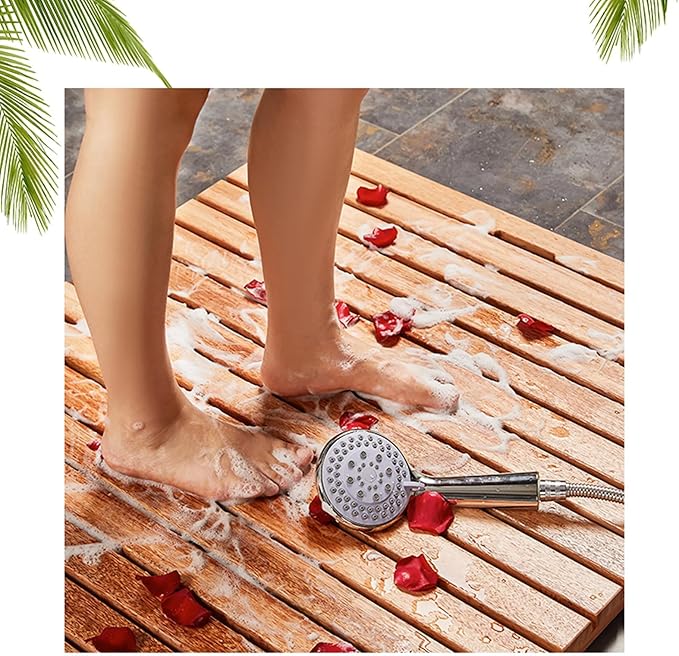 Natural Anti-Slip Bamboo Bath Mat,Durable Rectangular Wooden Bath Mat,Bathroom Solid Wood Floor Mat,Bamboo Duckboard Bath Mat,Water Resistant Shower Mat,Bathtub Mats,50x70cm