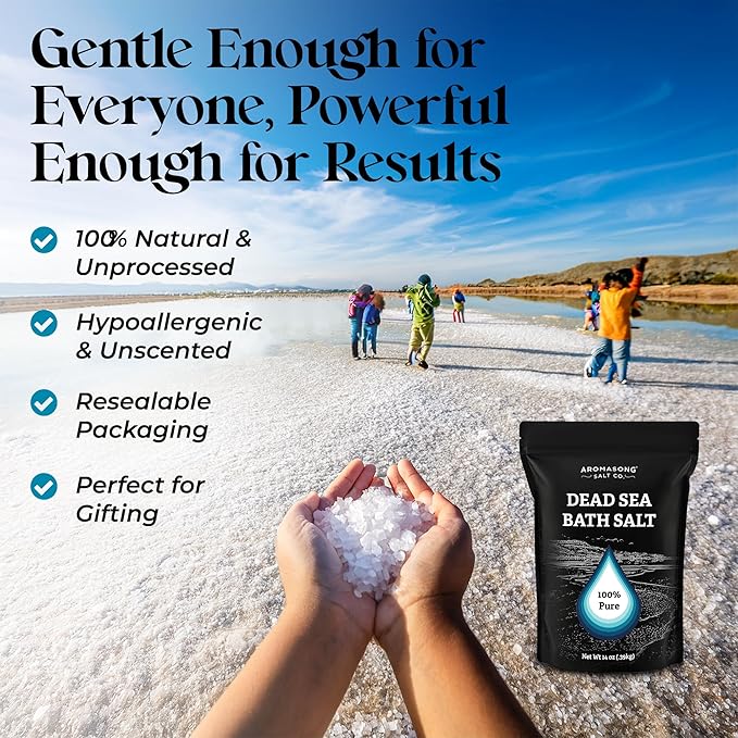 Aromasong Dead Sea Salt Bath Soak 14 OZ Pack – 100% Natural Dead Sea Salts for Soaking, Relaxation, and Detoxification of Skin, Dead Sea Salts for Bath to Rejuvenate and Refresh- Resealable Pack