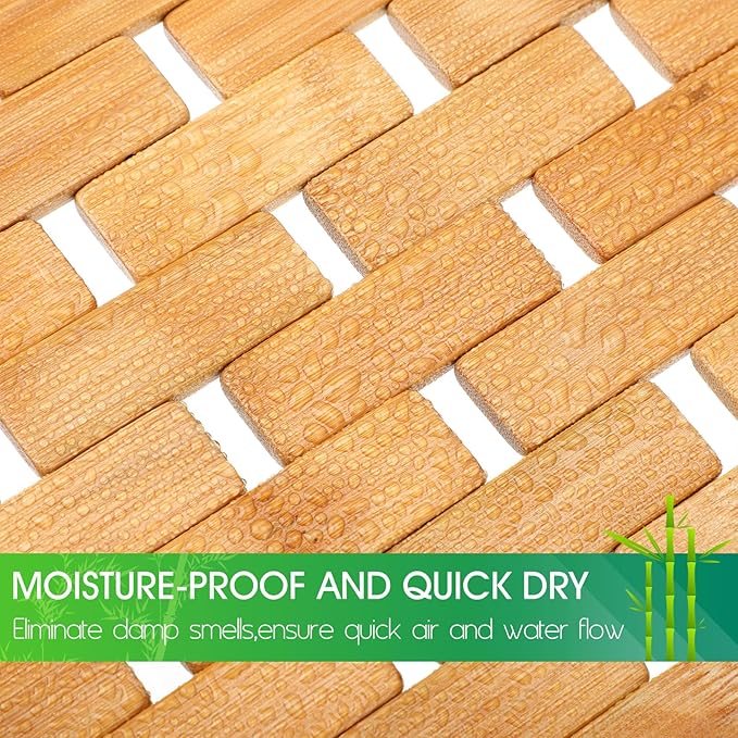 Bamboo Bath Mat Large Long Wood Bath Mat,16x48 Inch Non Slip Bamboo Shower Floor Mat Wooden Bathroom Mat for Bathtub,Spa,Door,Sauna or Outdoor (Natural Lattice)