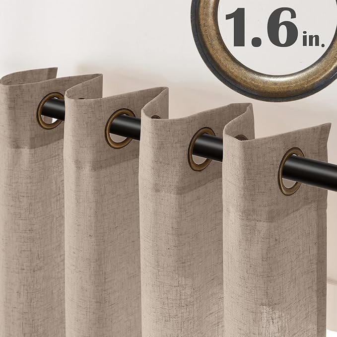 jinchan Taupe Linen Semi Sheer Curtains 96 Inch Curtains 2 Panel Set for Living Room Grommet Dark Flax Light Filtering Drapes Home Office Minimalist Decor Suitable for Bathroom and Bedroom 50x96 Inch