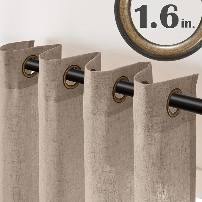 jinchan Short Linen Curtains Curtains 54 Inch Long for Bedroom Small Window Curtains for Kitchen Bathroom Taupe Farmhouse Drapes Light Filtering Rustic Grommet Drapes Tan 2 Panels Each 50 Inch Wide