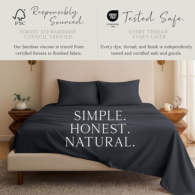 KARISSA MAE Pure Viscose from Bamboo Standard Size Pillowcase Set | 100% FSC Certified | Luxuriously Soft | Cooling | [Black]