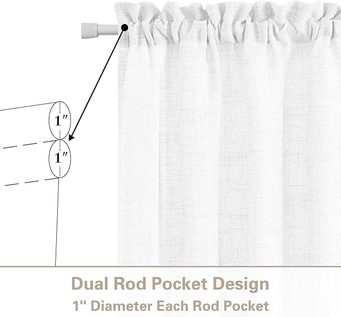 White Door Curtains 40 Inches Long Semi Sheer Linen Drapes 2 Panels for Kitchen Window Front Glass Tieback Sidelight Drapes Light Filtering Privacy French Door Curtains 2 Panels W35xL40