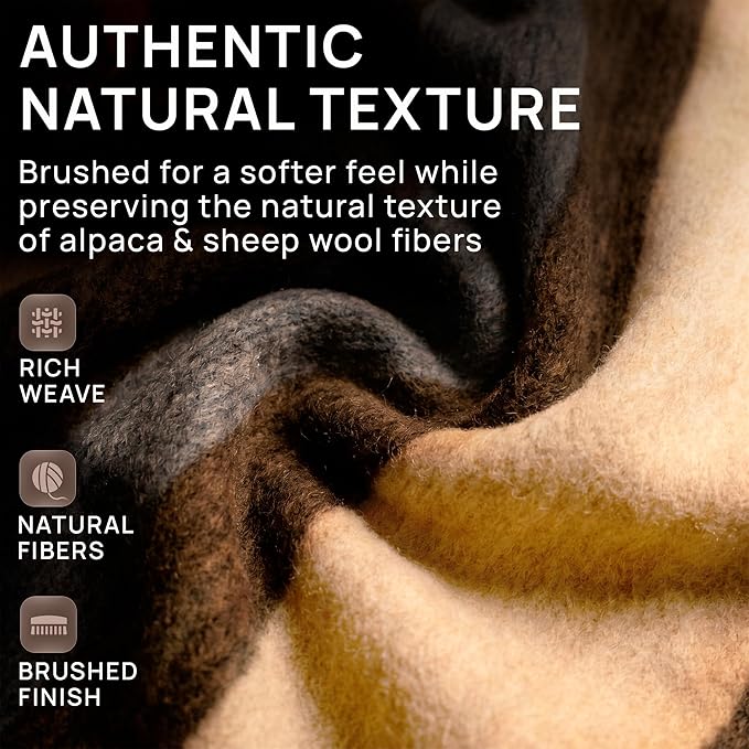 Desert Breeze Distributing Alpaca & Merino Sheep Wool Blanket King Size, 100% Wool Bed Blanket, Heavyweight Warm Winter Blanket for Extreme Cold, Woven in Peru, Earth Tones