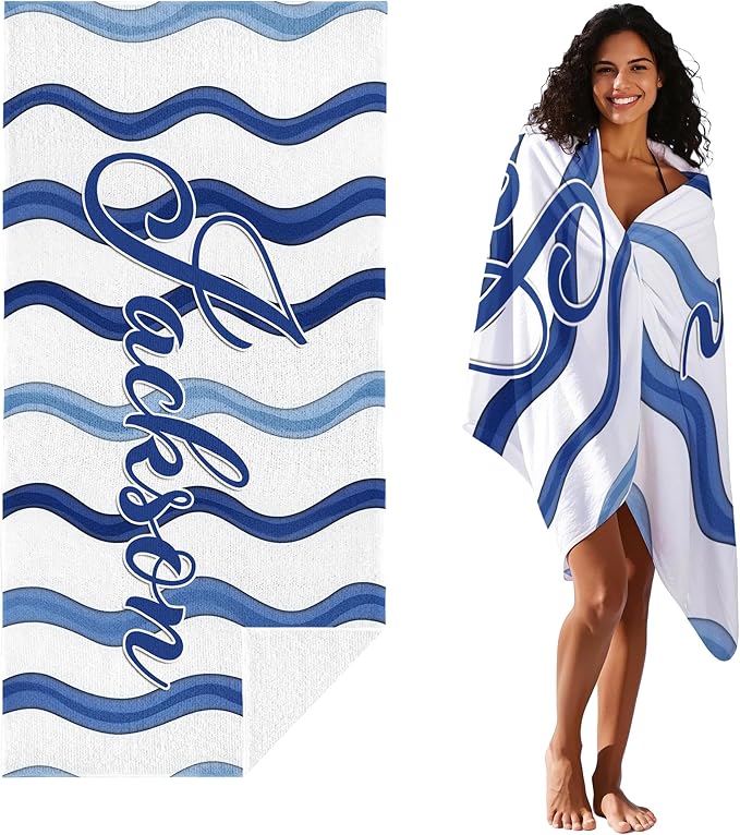 JML Custom Beach Towel with Name, Personalized Microfiber Beach Towel with Name, Large, Soft, Quick Dry & Absorbent for Swim, Pool,Adult,Summer Holiday,Vacation,Travel,Gift for Anniversary, Birthday