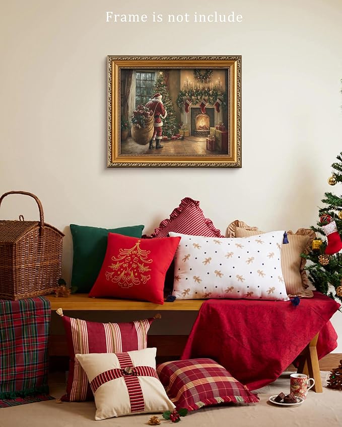 Vodefoad Vintage Christmas Claus Wall Art Cottagecore Santa Claus Canvas Decor Academia Xmas Decor Winter Print Christmas Tree Painting for Christmas Holiday - 8x10Inch Unframe