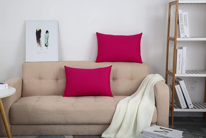 TangDepot Cotton Solid Throw Pillow Covers, 12" x 20" , Brilliant Rose, 1 Count (Pack of 1) | 100% cotton, same-color zip, machine wash & air dry. For living room, bedroom, office, car. 42 colors, 100 sizes. Cover only.