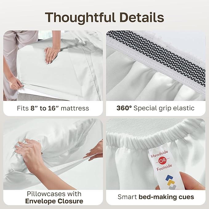 California Design Den 100% Egyptian Cotton Bed Sheets - Certified Authentic Luxury King Sheets Set with Deep Pockets, Soft Sateen, Breathable and Durable Luxury Bedding Set - Ivory