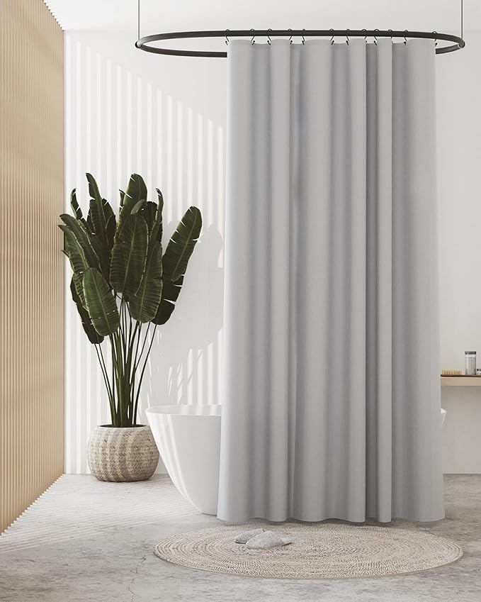 Zenna Home 5.5-Gauge Lightweight Recycled PEVA Shower Curtain Liner with Anti-Draft Clips, 70 x 84 inch, Grey