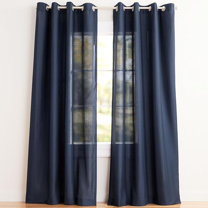 Exclusive Home Loha Linen Grommet Top Curtain Panel Pair, 54"x84", Peacoat Blue