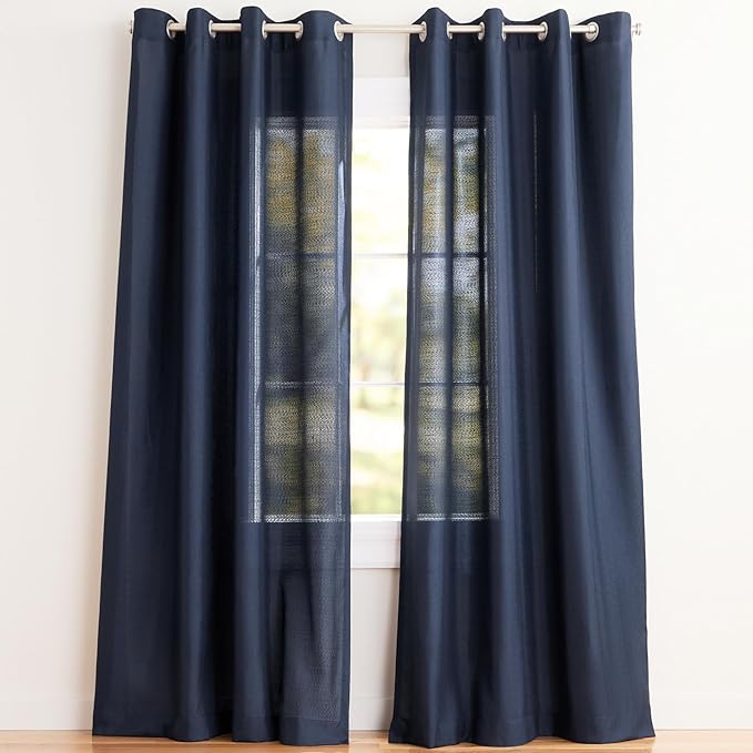 Exclusive Home Loha Linen Grommet Top Curtain Panel Pair, 54"x108", Peacoat Blue