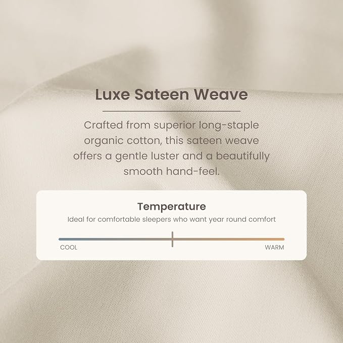 BIOWEAVES 100% Organic Cotton Pillow Cases 300 Thread Count Soft Sateen Weave GOTS Certified – Standard/Queen Size, Set of 2, Natural