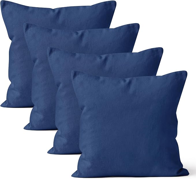 Encasa XO Throw Pillow Covers 16x16 in Set of 4 Cobalt Blue | No Inserts | Cotton Pillow Covers for Living Room, Bed, Sofa, Couch | Decorative Cushion Covers with Improved Zipper