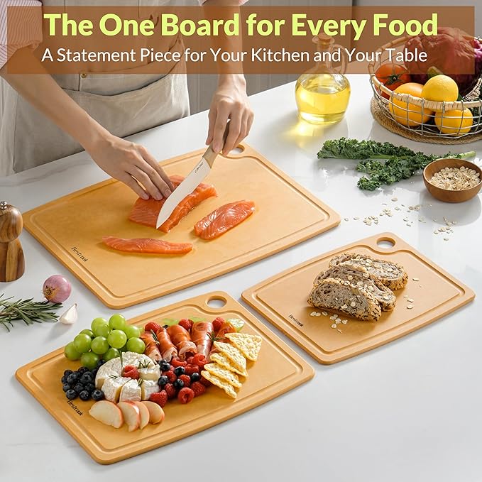 Cutting Board for Kitchen, 17.3x12.8Inch Wood Fiber Composite Cutting Board with Juice Groove and Non-slip Feet, Dishwasher Safe, Knife-Friendly Chopping Board for Meat, Bread, Fruit, Wooden