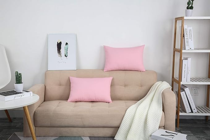 TangDepot 100% Cotton Solid Throw Pillow Cover 12x18 Salmon Pink | 100% cotton, same-color zip, machine wash & air dry. For living room, bedroom, office, car. Many colors & sizes. Cover only.