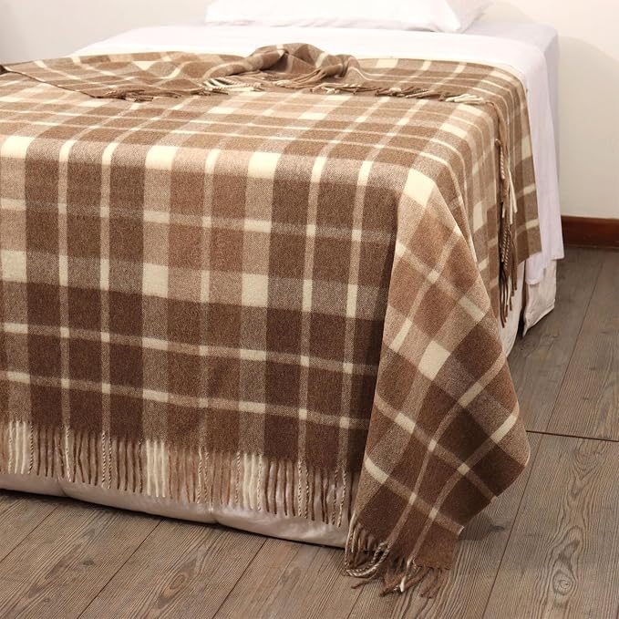 Superfine Alpaca Wool Throw Blanket - Lightweight Alpaca Merino Wool Throw Blankets | Soft Peruvian Alpaca Blanket Wool Blanket Scottish Design 70" x 60" (Beige/Ivory)
