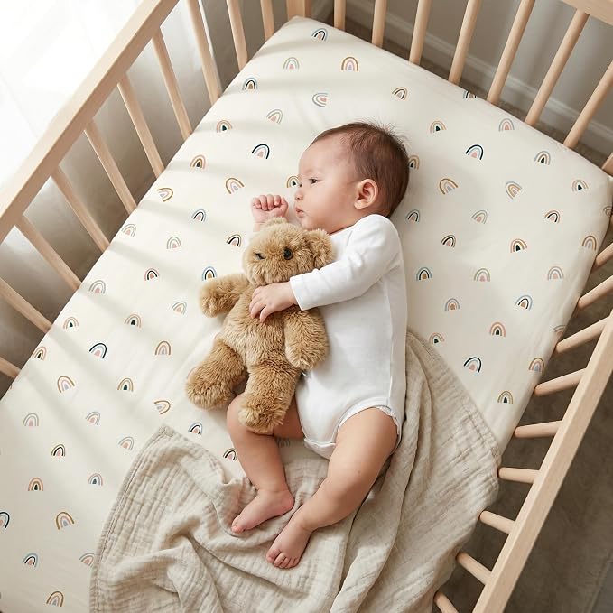 Makemake Organics GOTS Certified Organic Cotton Fitted Crib Sheet Soft Breathable (28"x52", Rainbow)