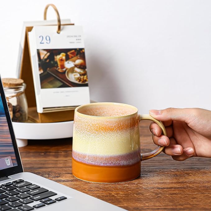 Large Ceramic Coffee Mugs, 20 oz Handmade Pottery Mug, Big Tea Cups with Handle for Office and Home, Dishwasher and Microwave Safe (Orange)