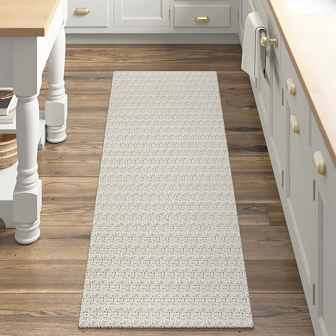 Collive Boho Kitchen Runner Rugs 2x4.3 Washable Bathroom Rug Runner Non Slip Indoor Doormat Tan Cotton Woven Front Door Rug Carpet Runner Rugs for Front Porch Entrance Entryway
