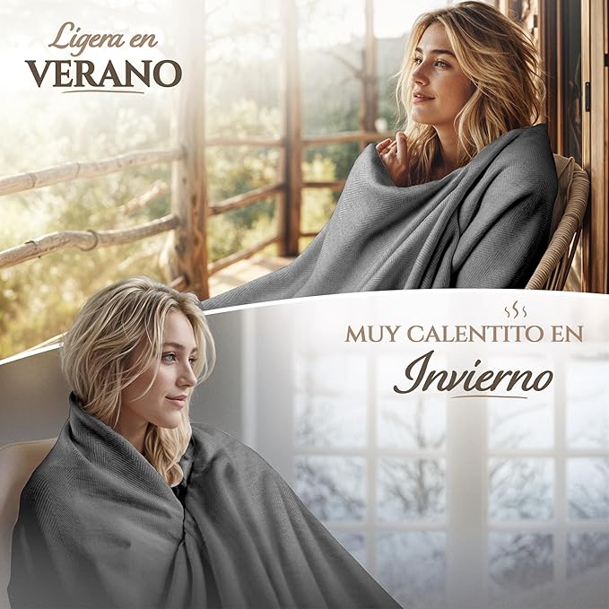 Cashmere Blanket – Hand Woven 100% Pure Wool Throw Blanket, 135 x 270 cm – Fine Herringbone Pattern Cozy, and Soft Blanket for Bed, Sofa, or Couch - Made in Nepal