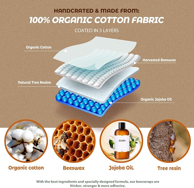 Akeeko Reusable Beeswax Food Wraps - Assorted 9 Packs, Reusable, Plastic-Free Food Storage, 4 Small, 3 Medium, 2 Large Wraps with Assorted Fruits Patterns