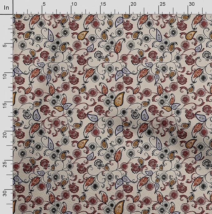 Soimoi Asian Print - White, Moss Georgette Fabric Material - 42 Inch Wide, 1 Yard, Unstitched Versatile Fabric for Dresses, Skirts, Blouses, Drapery Projects