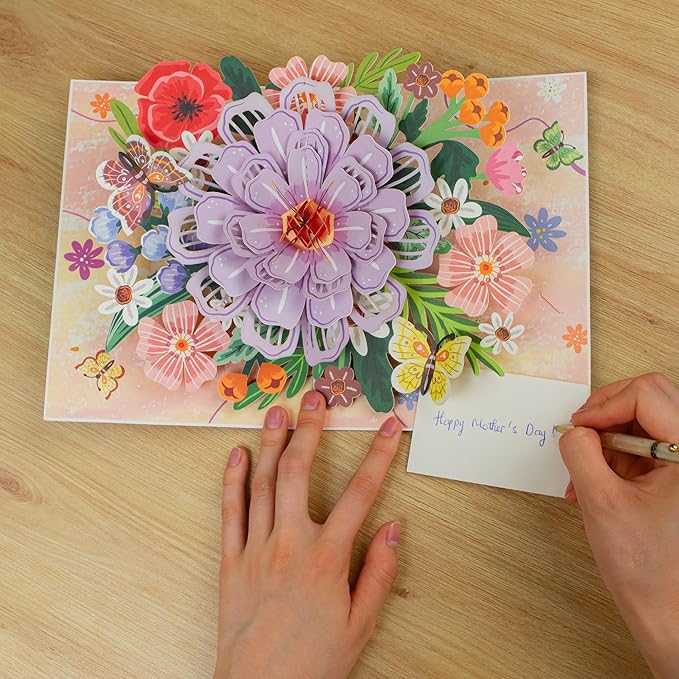Frndly by Paper Love 3D Floral Bliss Pop Up Card, Gift for Birthday, Wedding, Anniversary, Thank You, Get Well, Valentine’s Day, Mother’s Day & All Occasions, 100% Recycled & Eco-Friendly, 8" x 6" Cover, Includes Envelope and Note Tag