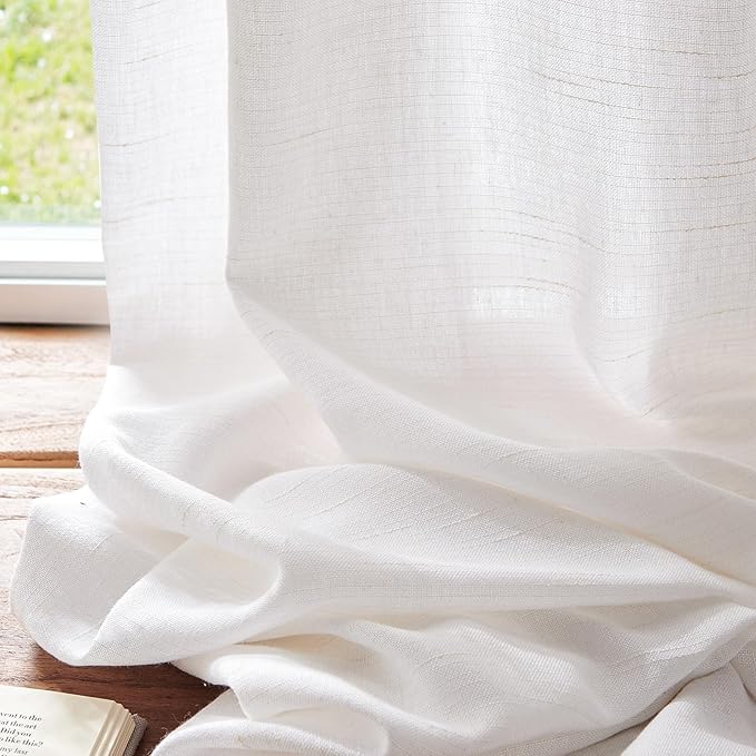jinchan Extra Wide Sliding Door Curtain 108 Inch Length White Linen Curtains Semi Sheer Drapes for Patio Door Living Room Bedroom Floor to Ceiling Light Filtering Drapes 100 Inches Wide 1 Panel
