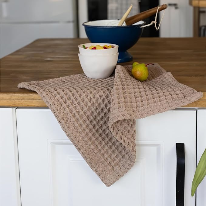 Waffle Washcloths Set of 8 Brown - Premium Quality 100% Turkish Cotton Face Washcloth, Soft Makeup Towel, Shower Cloth, Kitchen Towel (Brown, Set of 8 Washcloths)