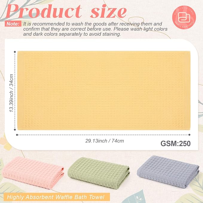 SmoothNovelty 4 Pack 100% Cotton Waffle Bathroom Hand Towels 13 x 29 Inch Waffle Weave Kitchen Dish Towel Quick Dry Absorbent for Bathroom Shower Gym Spa Yoga, Candy Color